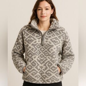 Abercrombie & Fitch Sherpa Half Zip Pullover Aztec Print Gray Hoodie M